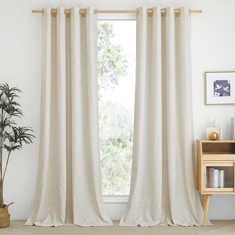 Nicetown Thick Linen Curtains 108 Inches Long For Living Room Grommet Privacy Semi Sheer With Light Filter Flax Linen Window Tr