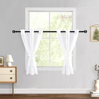 Hiasan White Sheer Curtains 36 Inch Length With Tiebacks Grommet Light Filtering Semi Transparent Short Voile Drapes Half Windo