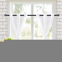 Hiasan White Sheer Curtains 36 Inch Length With Tiebacks Grommet Light Filtering Semi Transparent Short Voile Drapes Half Windo