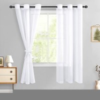 Hiasan White Sheer Curtains With Tiebacks Light Filtering Semi Transparent Lightweight Voile Grommet Window Curtains For Bedroo