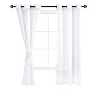 Hiasan White Sheer Curtains With Tiebacks Light Filtering Semi Transparent Lightweight Voile Grommet Window Curtains For Bedroo