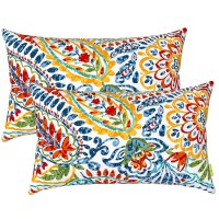 Lvtxiii Set Of 2 Patio Lumbar Pillows, 12?X20? Fade Resistant Outdoor Lumbar Pillow With Inners, Fluffy Decorative Garden Lumbar Cushions For Home Patio Coach Sofa Use, Paisley Multi