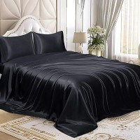 Homiest 3Pcs Satin Sheets Set Luxury Silky Satin Bedding Set With Deep Pocket 1 Fitted Sheet 1 Flat Sheet 1 Pillowcase Twi