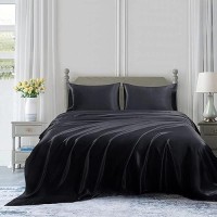 Homiest 3Pcs Satin Sheets Set Luxury Silky Satin Bedding Set With Deep Pocket 1 Fitted Sheet 1 Flat Sheet 1 Pillowcase Twi