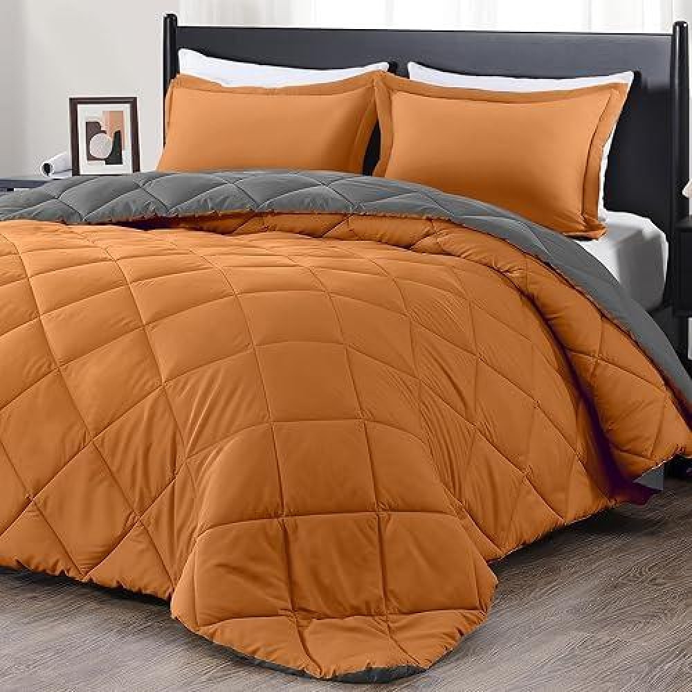 Downluxe Twin Comforter Set Burnt Orange And Grey Twin Comforter Soft Bedding Sets For All Seasons 2 Pieces 1 Comforter 6