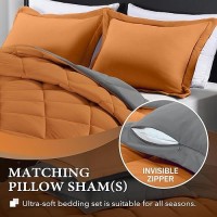 Downluxe Twin Comforter Set Burnt Orange And Grey Twin Comforter Soft Bedding Sets For All Seasons 2 Pieces 1 Comforter 6