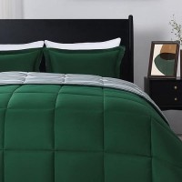 Downluxe King Size Comforter Set 104X92 3Piece Stripes Green Reversible Comforter 2 Reversible Pillow Shams 20X36 Mic