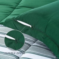 Downluxe King Size Comforter Set 104X92 3Piece Stripes Green Reversible Comforter 2 Reversible Pillow Shams 20X36 Mic