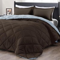 Downluxe King Size Comforter Set Brown And Blue King Comforter Soft Bedding Sets For All Seasons 3 Pieces 1 Comforter 104