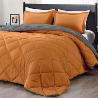 Downluxe Queen Comforter Set Burnt Orange And Grey Queen Comforter Soft Bedding Sets For All Seasons 3 Pieces 1 Comforter