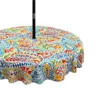 Lvtxiii Outdoorindoor Round Tablecloth Patio Stain Resistant Table Covers With Umbrella Hole Picnic Table Cloth With Zipper Fo