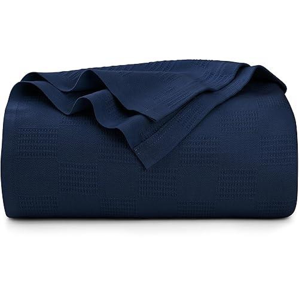 Utopia Bedding 100% Cotton Blanket (Twin Size - 90X72 Inches) 350Gsm Lightweight Thermal Blanket  Soft Breathable Blanket For All Seasons (Navy)