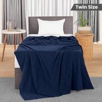 Utopia Bedding 100% Cotton Blanket (Twin Size - 90X72 Inches) 350Gsm Lightweight Thermal Blanket  Soft Breathable Blanket For All Seasons (Navy)