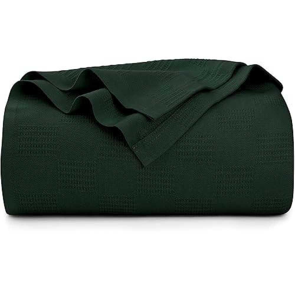 Utopia Bedding 100% Cotton Blanket (Twin Size - 90X72 Inches) 350Gsm Lightweight Thermal Blanket  Soft Breathable Blanket For All Seasons (Forest Green)