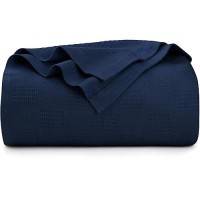 Utopia Bedding 100% Cotton Blanket (Queen Size - 90X90 Inches) 350Gsm Lightweight Thermal Blanket  Soft Breathable Blanket For All Seasons (Navy)