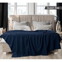 Utopia Bedding 100% Cotton Blanket (Queen Size - 90X90 Inches) 350Gsm Lightweight Thermal Blanket  Soft Breathable Blanket For All Seasons (Navy)