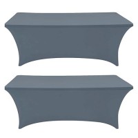 Eurmax Usa Rectangular Fitted Spandex Table Covers 5Ft Tablecloth Wedding Event Patio Table Decorations Stretch Table Cover For 5Ft Folding Table (Silver Gray 2 Pack)