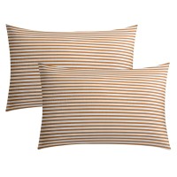 Jellymoni 100 Natural Cotton Striped King Pillowcases Set 2 Pack White And Rust Stripes Pattern Printed Pillow Covers With Env