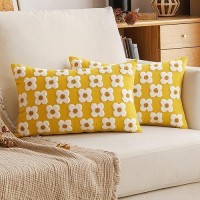 Emema Fall Yellow Decorative Throw Pillow Covers 12X20 Inch Set Of 2 Sun Flower Jacquard Daisy Cute Pillowcase Cushion Case Rect