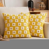 Emema Fall Yellow Decorative Throw Pillow Covers 20X20 Inch Set Of 2 Sun Flower Jacquard Daisy Cute Pillowcase Cushion Case Squa