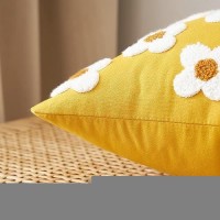 Emema Fall Yellow Decorative Throw Pillow Covers 20X20 Inch Set Of 2 Sun Flower Jacquard Daisy Cute Pillowcase Cushion Case Squa