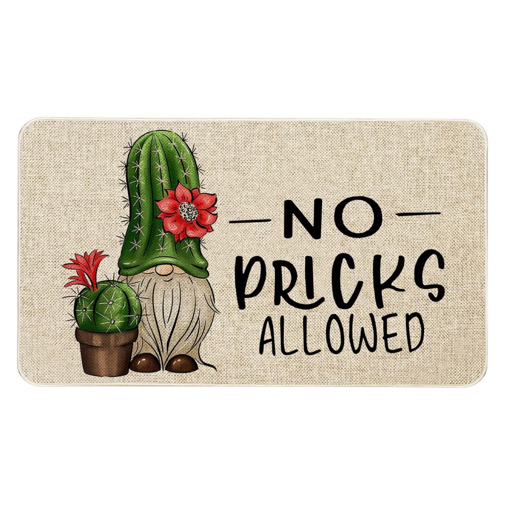 Roszwtit Spring Summer Door Mat 30 X 17 Inch No Picks Allowed Cactus Gnome Doormat Indoor Outdoor Entrance Funny Floor Mat Non S