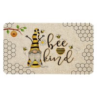 Roszwtit Summer Door Mat 30 X 17 Inch Bee Kind Gnome Doormat Indoor Outdoor Entrance Floor Mat Non Slip Summer Decor Rubber Welc