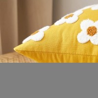 Emema Fall Yellow Decorative Throw Pillow Covers 16X16 Inch Set Of 2 Sun Flower Jacquard Daisy Cute Pillowcase Cushion Case Squa