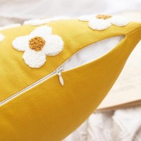 Emema Fall Yellow Decorative Throw Pillow Covers 16X16 Inch Set Of 2 Sun Flower Jacquard Daisy Cute Pillowcase Cushion Case Squa