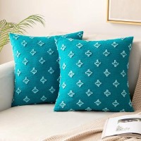 Miulee Teal Decorative Boho Throw Pillow Covers Rhombic Jacquard Pillowcase Soft Square Cushion Case For Summer Couch Sofa Bed B