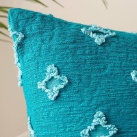 Miulee Teal Decorative Boho Throw Pillow Covers Rhombic Jacquard Pillowcase Soft Square Cushion Case For Summer Couch Sofa Bed B