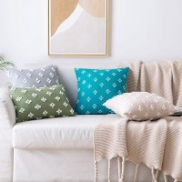 Miulee Teal Decorative Boho Throw Pillow Covers Rhombic Jacquard Pillowcase Soft Square Cushion Case For Summer Couch Sofa Bed B