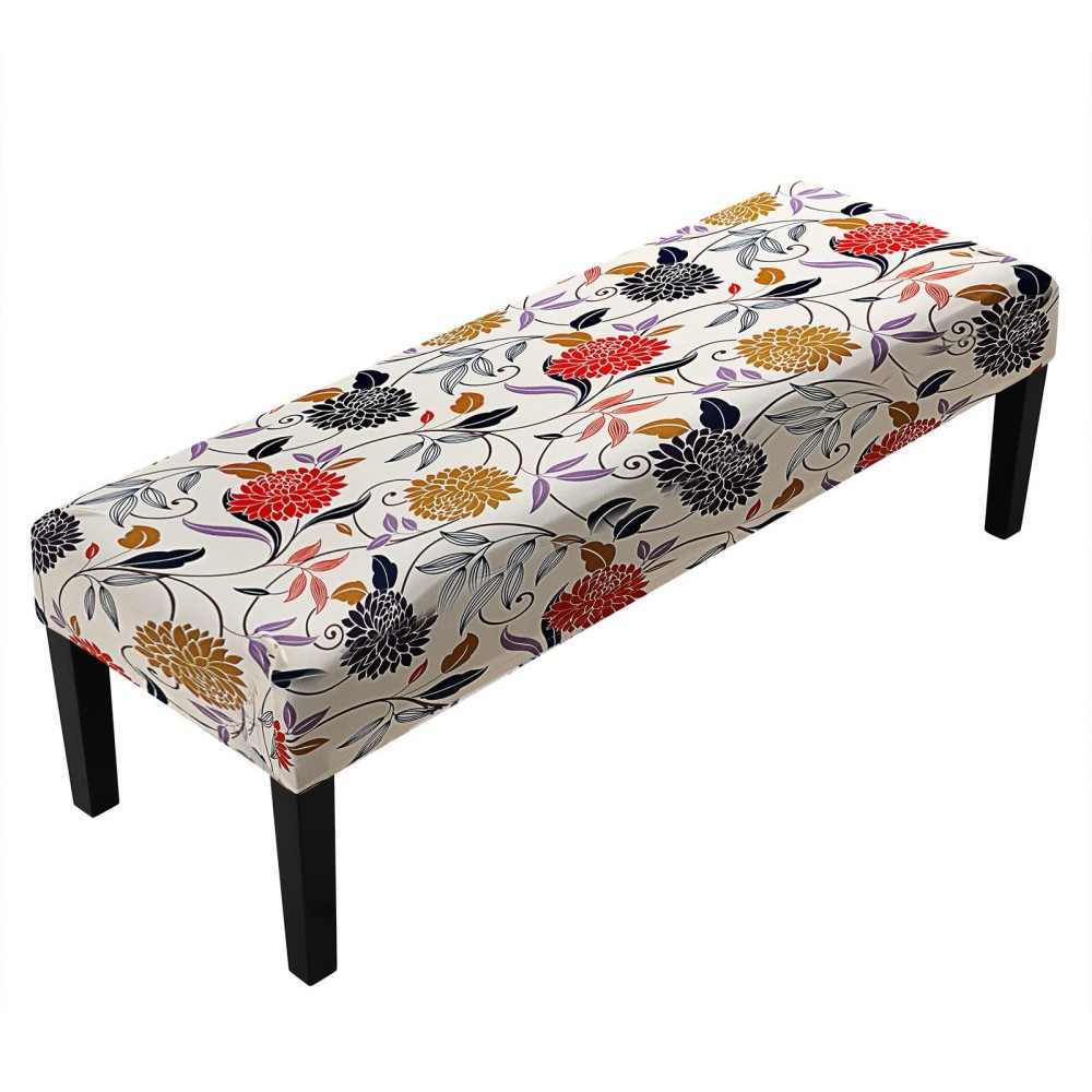 Fuloon Stretch Dining Bench Cover, Anti-Dust Removable Bench Slipcover Washable Print Bench Seat Protector Cover For Living Room, Bedroom, Kitchen (Flower Apricot)