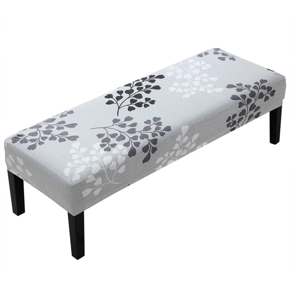 Fuloon Stretch Dining Bench Cover, Anti-Dust Removable Bench Slipcover Washable Print Bench Seat Protector Cover For Living Room, Bedroom, Kitchen (Gray-Black)