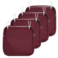 Nettypro Outdoor Cushion Covers Replacement Set 4 Water Repellent Uv Resistant Patio Chair Seat Cushion Slipcover With Zipper And Tie, 20 X 18 X 4 Inch, Burgundy