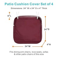 Nettypro Outdoor Cushion Covers Replacement Set 4 Water Repellent Uv Resistant Patio Chair Seat Cushion Slipcover With Zipper And Tie  24 X 24 X 4 Inch  Burgundy