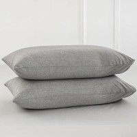 Moomee Bedding Pillowcases Pack Of 2 100 Washed Cotton Linen Like Textured Breathable Durable Soft Comfy Ice Grey King