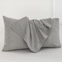 Moomee Bedding Pillowcases Pack Of 2 100 Washed Cotton Linen Like Textured Breathable Durable Soft Comfy Ice Grey King