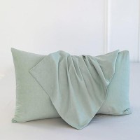 Moomee Bedding Pillowcases Pack Of 2 100 Washed Cotton Linen Like Textured Breathable Durable Soft Comfy Sage Green King