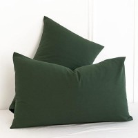 Moomee Bedding Pillowcases Pack Of 2 100 Washed Cotton Linen Like Textured Breathable Durable Soft Comfy Forest Green King