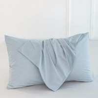 Moomee Bedding Pillowcases Pack Of 2 100 Washed Cotton Linen Like Textured Breathable Durable Soft Comfy Cornflower Blue King