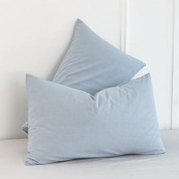 Moomee Bedding Pillowcases Pack Of 2 100 Washed Cotton Linen Like Textured Breathable Durable Soft Comfy Cornflower Blue King