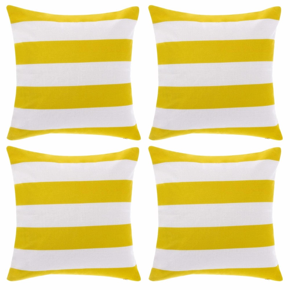 Tiggell 4 Pack Waterproof Pillow Covers Outdoor Throw Pillowcases Decorative Garden Cushion Case For Home Garden Patio Couch Balcony Striped (18 * 18 Inch, Yellow & White)
