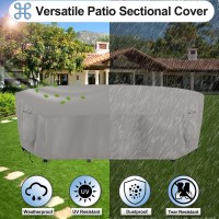 Outdoorlines Waterproof Curved Outdoor Sectional Cover - Uv Resistant Windproof Patio Sectional Sofa Covers For Deck, Lawn And Backyard, Heavy Duty Furniture Covers (190Lx36Dx39Hx128Fl, Gray)