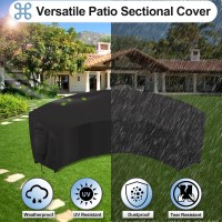 Outdoorlines Waterproof Curved Outdoor Sectional Cover - Uv Resistant Windproof Patio Sectional Sofa Covers For Deck, Lawn And Backyard, Heavy Duty Furniture Covers (190Lx36Dx39Hx128Fl, Black)