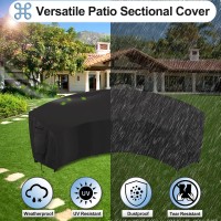 Outdoorlines Waterproof Curved Outdoor Sectional Cover - Uv Resistant Windproof Patio Sectional Sofa Covers For Deck, Lawn And Backyard, Heavy Duty Furniture Covers (150Lx36Dx38Hx112Fl, Black)