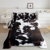 Cow Fur Print Comforter Set Twin Size Cowhide Bedding Set 2Pcs For Kids Teens Boys Girls Room Decor Farmhouse Animal Skin Quilt