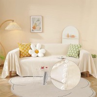 Handontime Beige Couch Covers For 3 Cushion Couch Sofa Cute Sofa Covers With White Daisy Lace Pet Couch Protector Thick Chenille