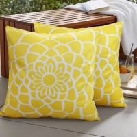 Cygnus 18X18 Inch Yellow And White Mandala Throw Pillow Covers Outdoor Waterproof For Patio Furniture Sunbrella Outside Set Of 2