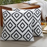 Cygnus 18X18 Inch White And Black Throw Pillow Covers Geometric Outdoor Waterproof For Patio Furniture Outside Set Of 2